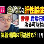 【野田】【金バエ】の肝性脳症とは「昏睡、異常行動、治る可能性は?」気管切開の可能性も? 11月12日